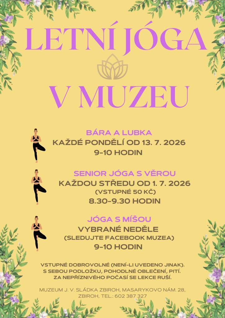 Lekce jógy na zahradě Muzea J. V. Sládka ve Zbiroze