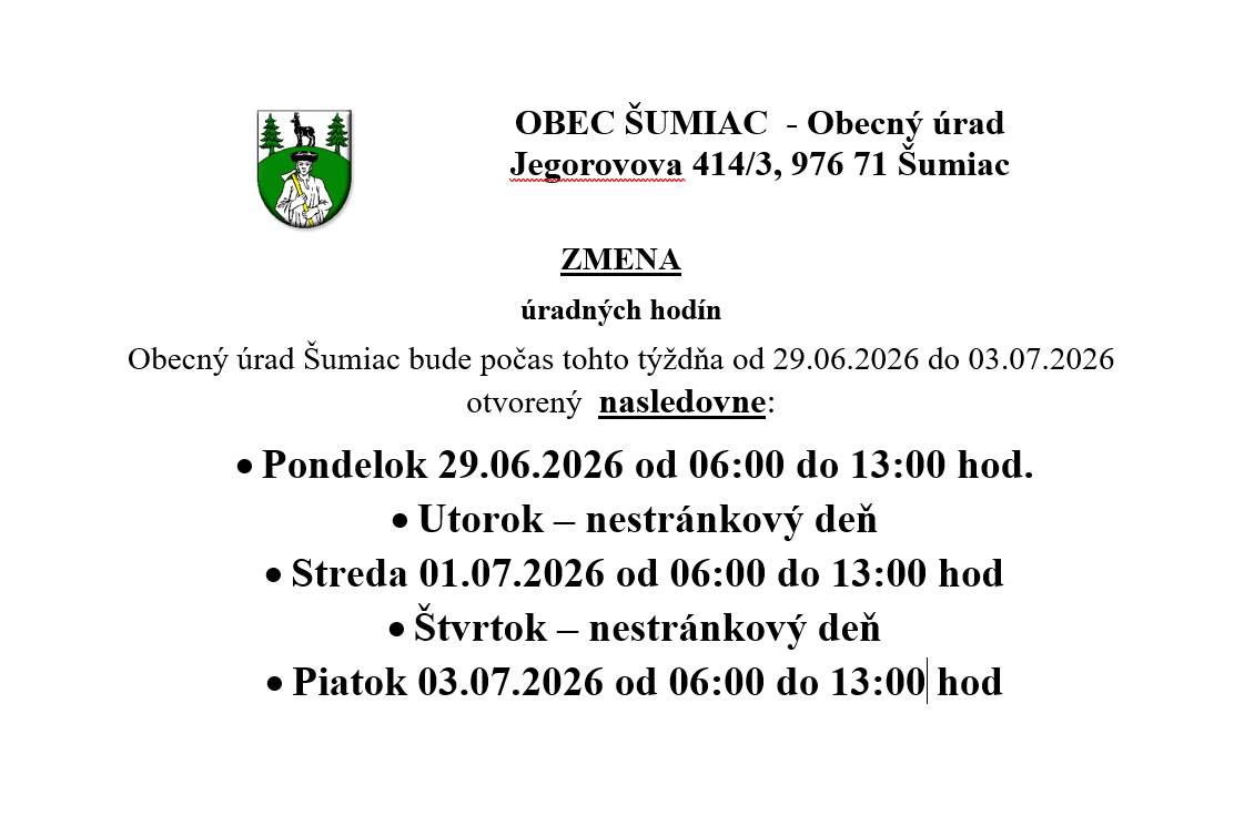 počas týždňa od 29.06.2026 do 03.07.2026