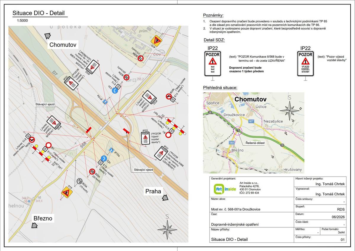 🚧 Upozornění na uzavírku silnice II/568 u Droužkovic 🚧 Od 15. 7. do 31. 10. 2026 bude z důvodu sanačních prací zcela uzavřena komunikace II/568 v místě křížení s dálnicí D7 u Droužkovic. Provoz bude veden po vyznačených objízdných trasách. Prosíme řidiče o zvýšenou opatrnost, respektování dopravního značení a počítání s možným prodloužením doby jízdy.