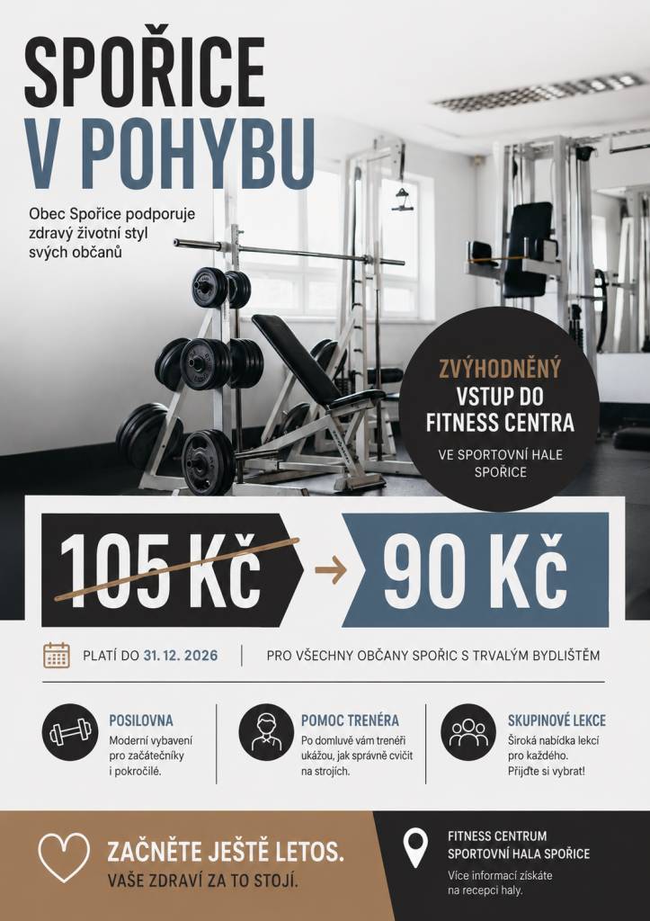 Spořice v pohybu - Zvýhodněný vstup do Fitness centra ve sportovní hale Spořice