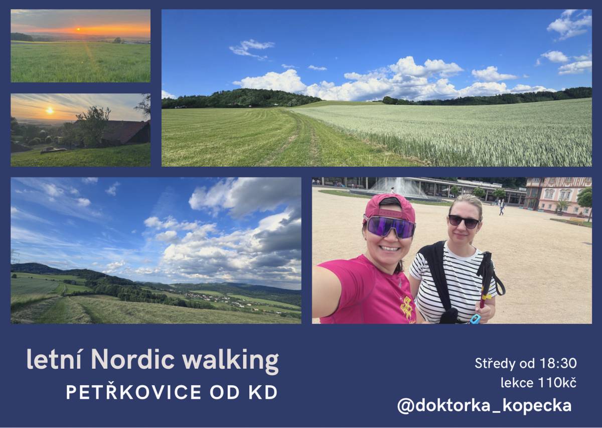 letní provoz Pošty Partner, nabídka lekcí Nordic walking a termíny rehabilitace, služby profimytí