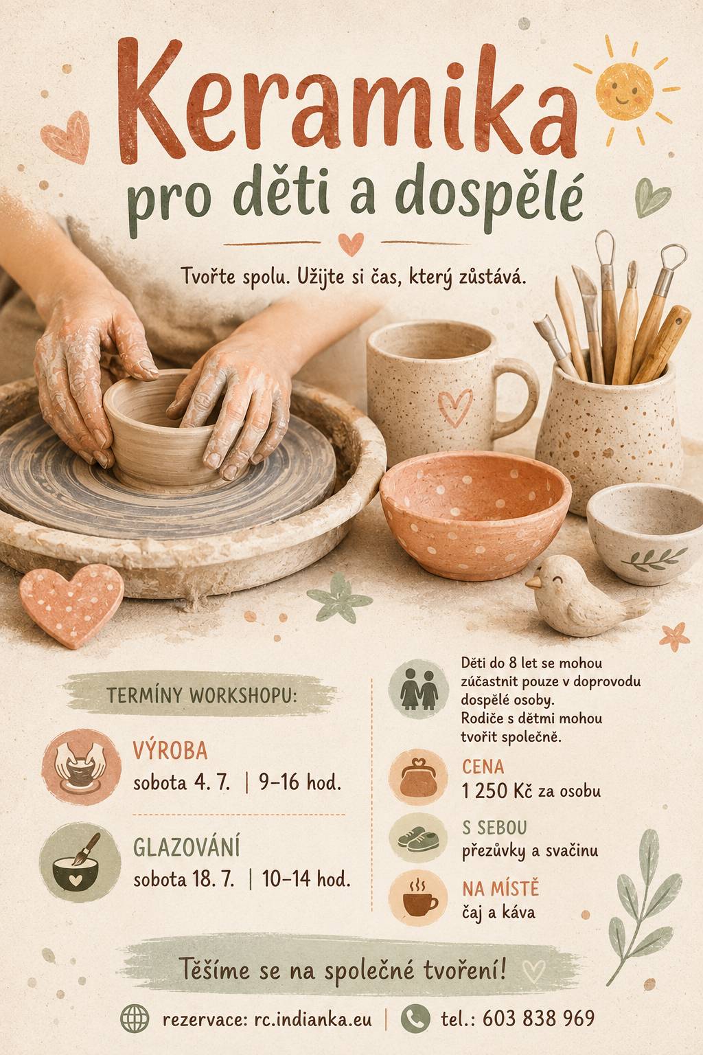 Rodinné centrum Indiánka zve na keramiku pro děti i dospělé, 4. a 18.7. do Domečku. Kontakty a informace na https://rc.indianka.eu/
