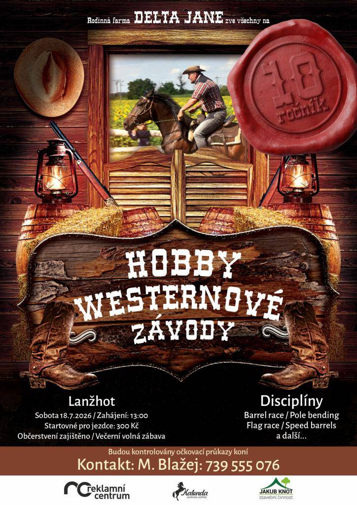 Přijďte si užít odpoledne plné koní, westernové atmosféry a napínavých disciplín! Čekají vás závody v Barrel race, Pole bending, Flag race, Speed barrels a dalších disciplínách.  Pro více informací rozklikněte.