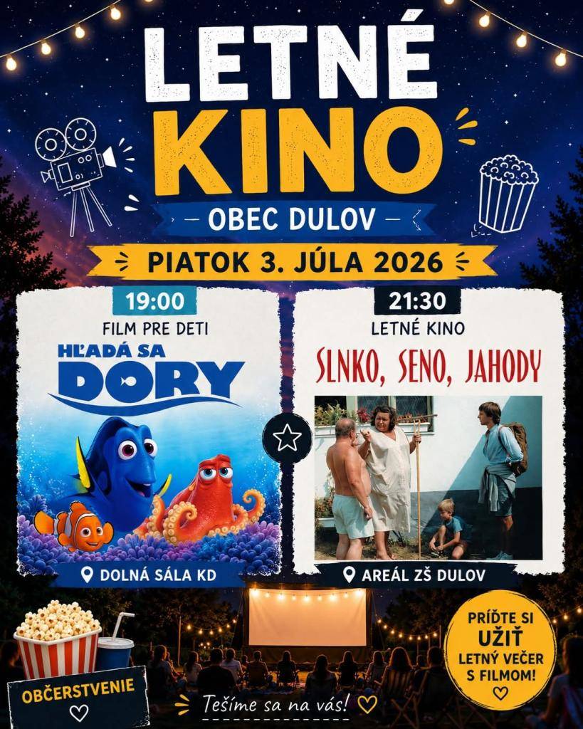 Srdečne pozývame na letné kino v piatok 3.7.2026.