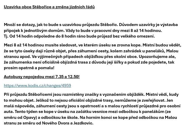 Zveřejňujeme informace obce Stěbořice.