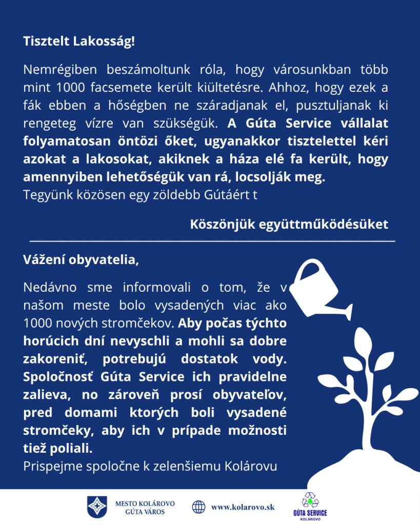 Nedávno sme informovali o tom, že v našom meste bolo vysadených viac ako 1000 nových stromčekov. Aby počas týchto horúcich dní nevyschli a mohli sa dobre zakoreniť, potrebujú dostatok vody.