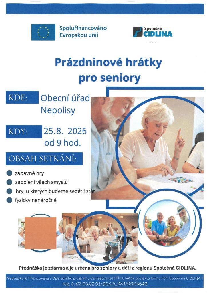 Společná CIDLINA zve seniory ke společně strávenému času při zábavných hrách.