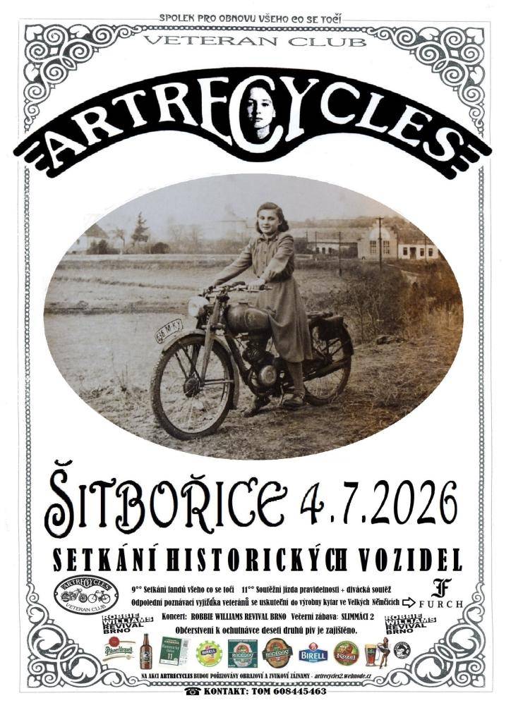 Veterán club, Vás srdečně zve na tradiční setkání historických vozidel, který se koná v sobotu  4. července 2026 v Šitbořicích.