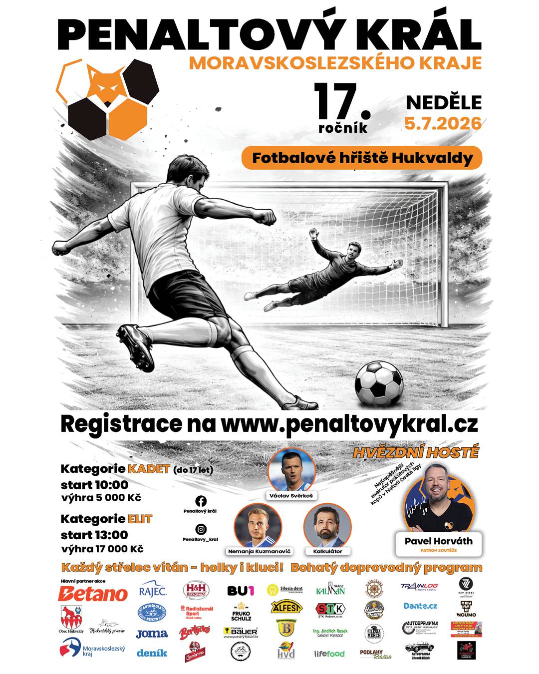 Futsal team Růžové tlapičky Hukvaldy pořádá v neděli 5. 7. 2026 17. ročník soutěže PENALTOVÝ KRÁL MS KRAJE