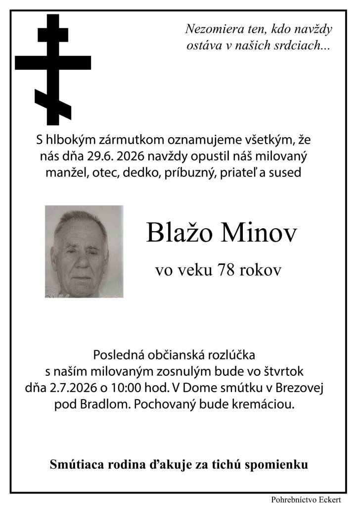 Smútočné oznámenie - Blažo Minov