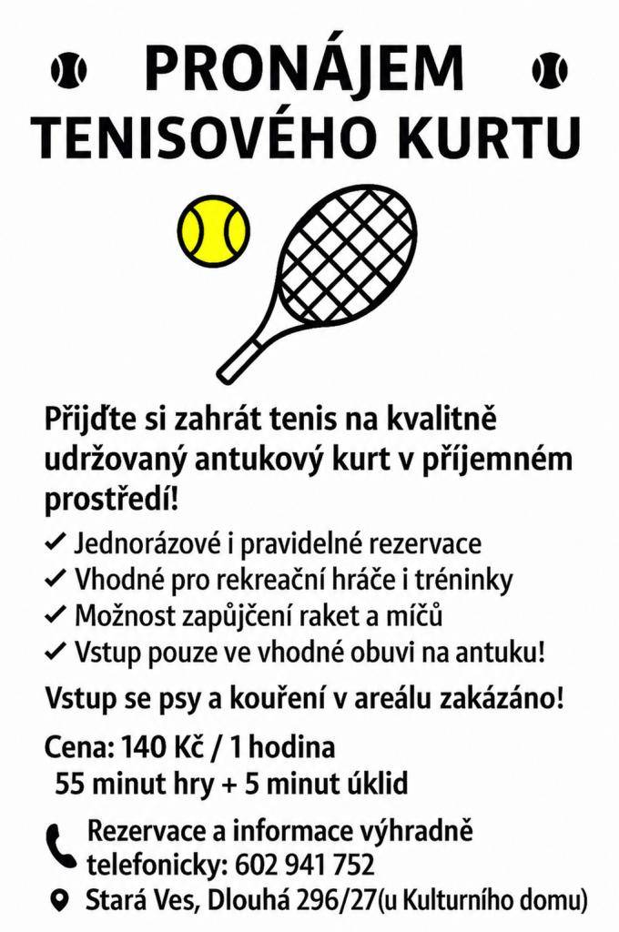 Nabídka pronájmu tenisového kurtu