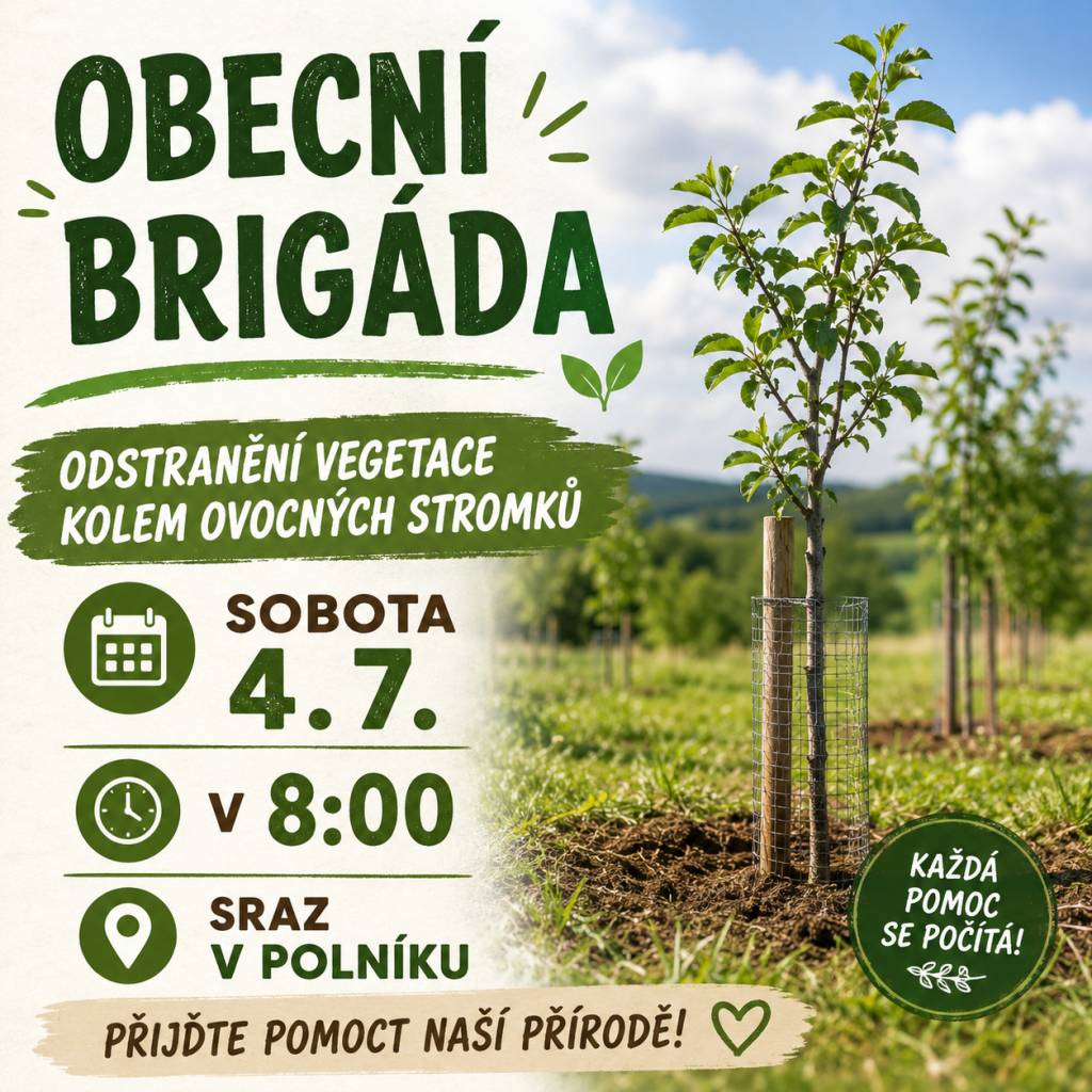 Odstranění vegetace kolem ovocných stromků. Sraz v 8:00 v Polníku.