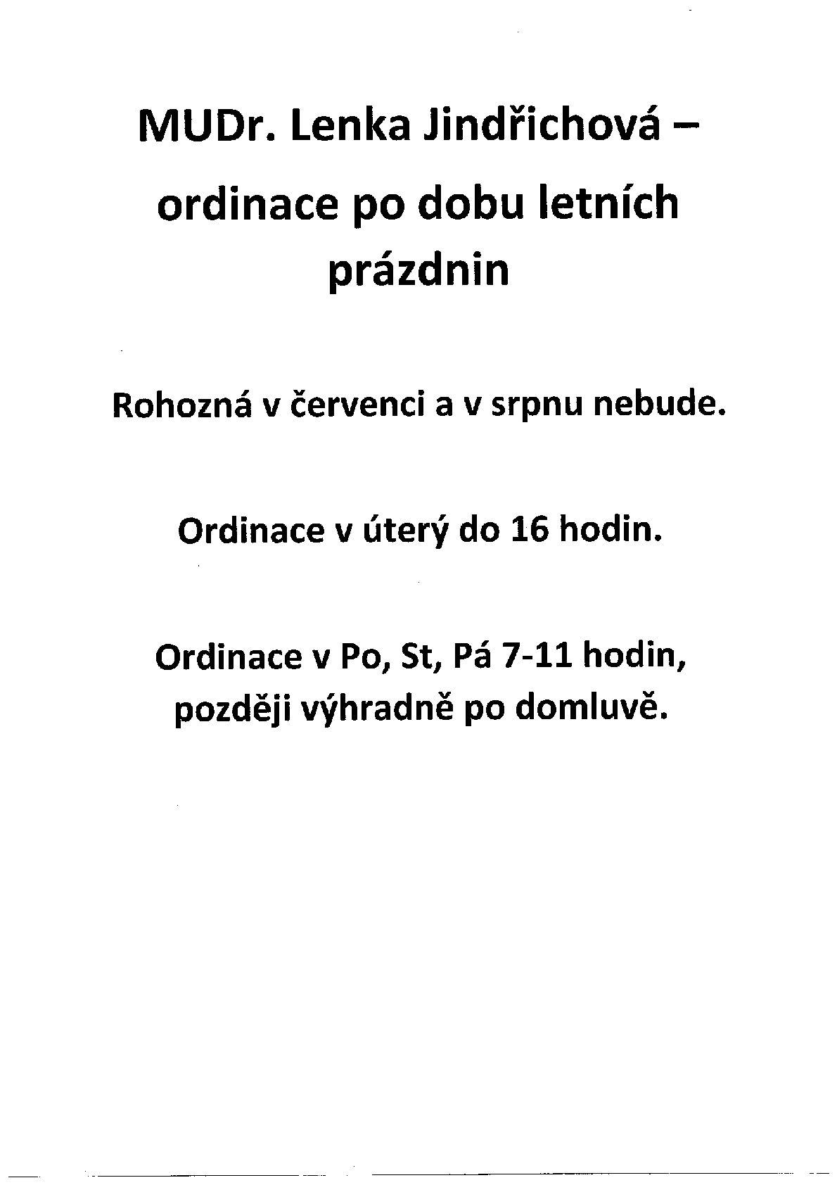 Ordinace po dobu letních prázdnin.
