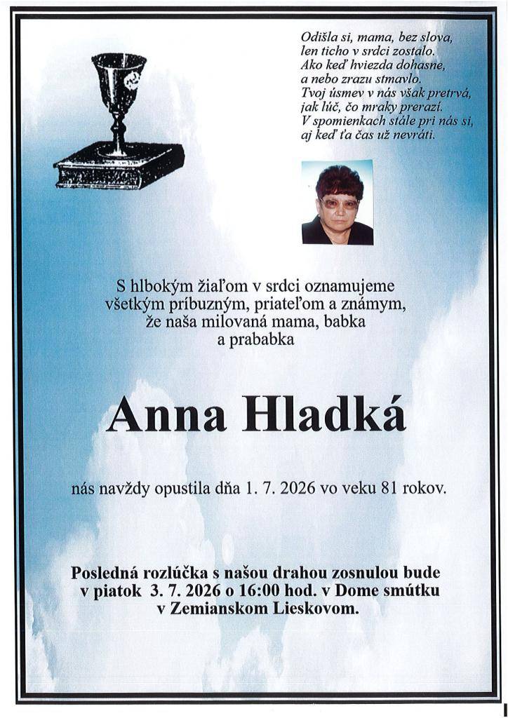 Smútočné oznámenie...