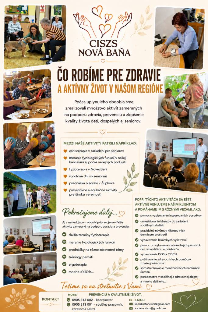 Aktivity, ktoré realizuje CISZS Nová Baňa v oblasti podpory zdravia, prevencie a sociálnych služieb