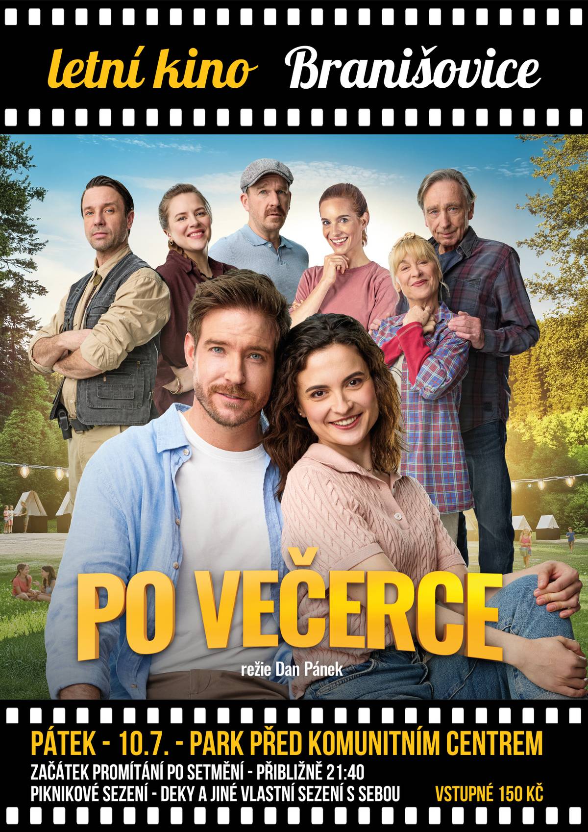 Obec Branišovice všechny srdečně zve na letní kino v pátek 10.7.2026 do parku před komunitním centrem.                                          Promítat se bude nový český film „Po večerce“.                                                            Vstupné je 150 Kč, sezení piknikové – deky a jiné vlastní sezení s sebou. Začátek promítání po setmění, přibližně v 21:40. V případě nepříznivého počasí bude promítání přesunuto do komunitního centra.