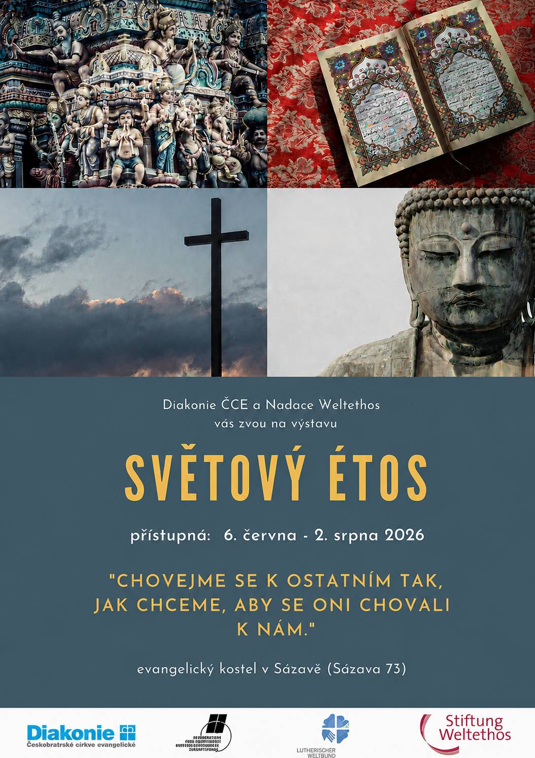 Sázavští evangelíci zvou na prodlouženou výstavu Světový étos. Výstavu můžete volně navštívit až do 2. srpna v evangelickém kostele v Sázavě.