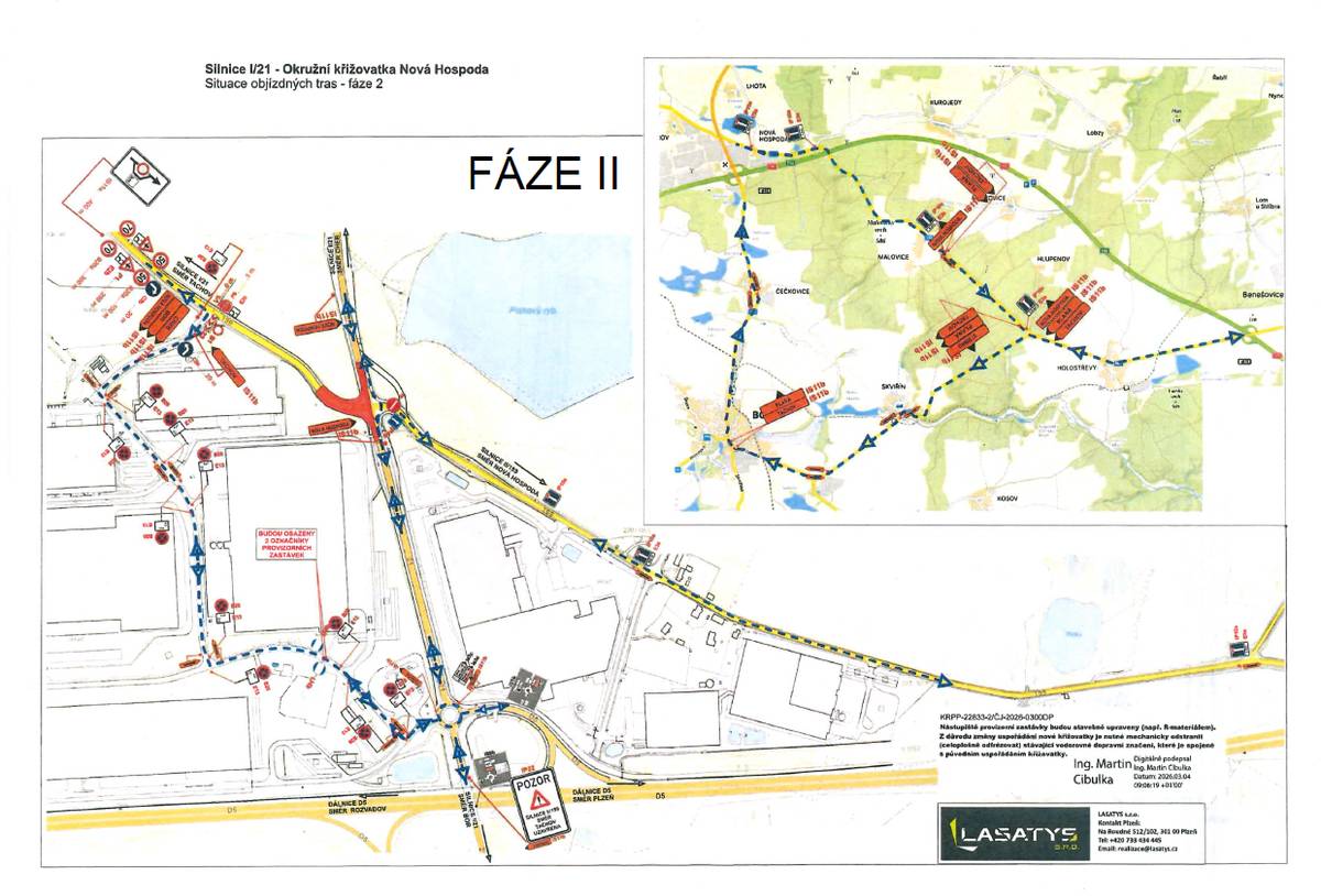 dle informace od zhotovitele začne Fáze 2 výstavby okružní křižovatky již od 01.07.2026 (původní termín 13.7.2026).  Od tohoto termínu budou také platit výlukové jízdní řády linek veřejné dopravy 490722, 490742 a 490761.