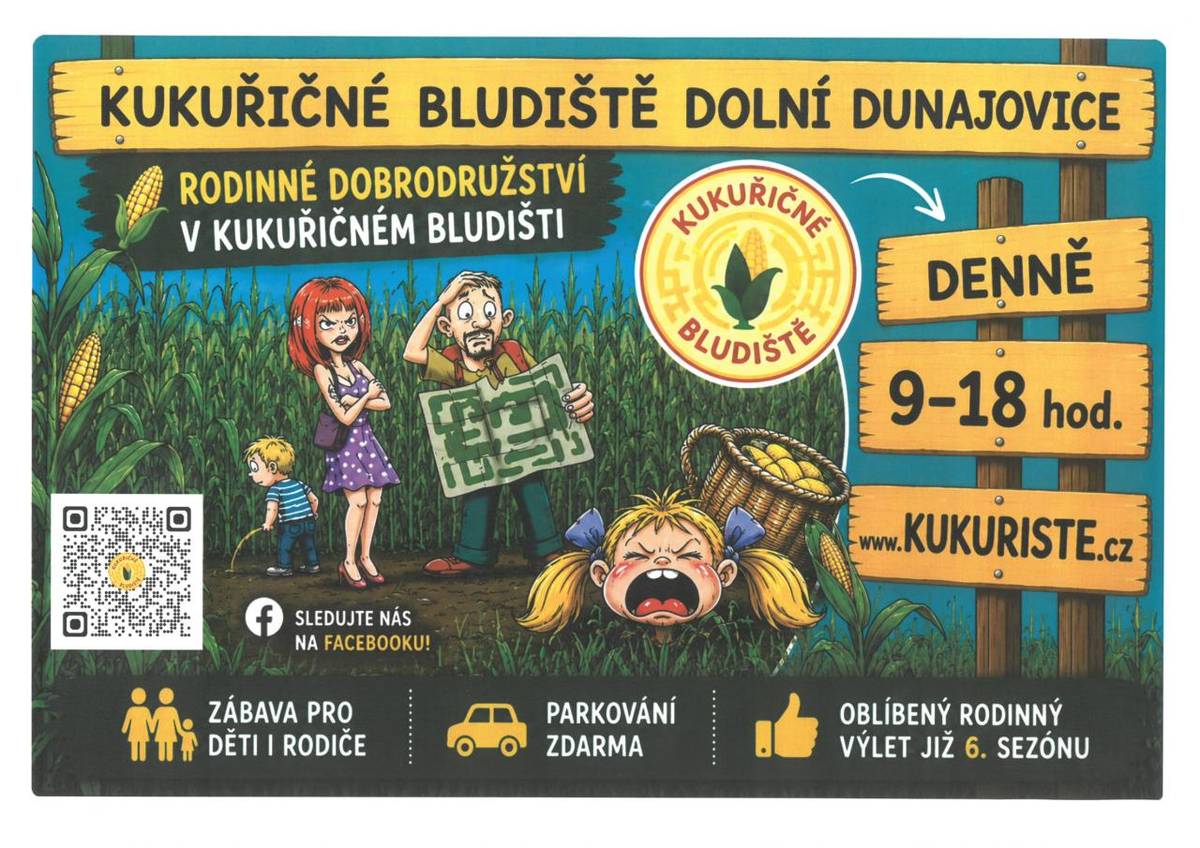 Kukuřičné bludiště v Dolních Dunajovicích zve všechny malé i velké dobrodruhy na noční bloudění, které se uskuteční v pátek 3. července od 20:00 do 23:00 hodin.