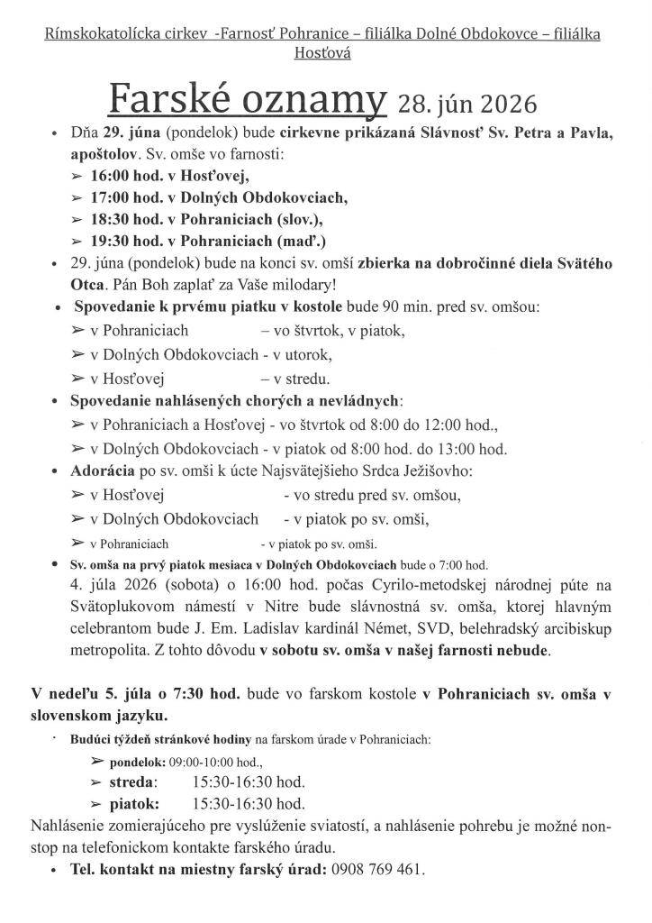 Poriadok svätých omší _ Szentmisék rendje