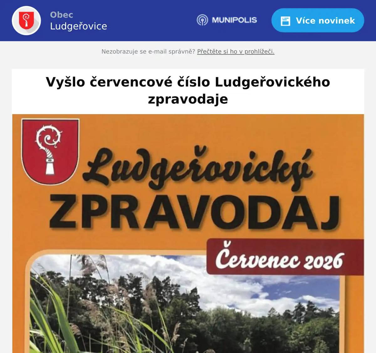 Obsahuje slovo starosty obce, rubriku Hlas Ludgeřovic, články z obecních akcí (Den matek, divadelní představení, setkání jubilantů, slavnost obce) a dalších, kalendář akcí a pozvánky na nové akce, informace z dění ve škole a školkách, články od spolků a o sportovních událostech v obci a další.
