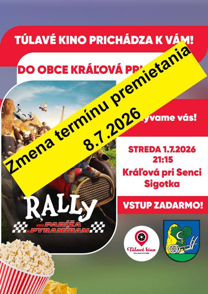 Z dôvodu nepriaznivej predpovedi počasia sa premietanie túlavého kina presúva na 08.07.2026
