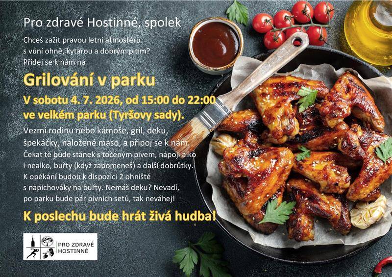 🔥 Sobotní grilování v parku – přijďte načerpat letní atmosféru!  Zveme vás na pohodové odpoledne plné vůně grilu, osvěžujícího pití a příjemného posezení. 📅 sobota 4. července 2026 ⏰ 15:00 - 22:00 hod. 📍 park Tyršovy sady Gril + pití + posezení = pohodová sobota ☀️ Těšíme se na všechny, kdo se zastaví!