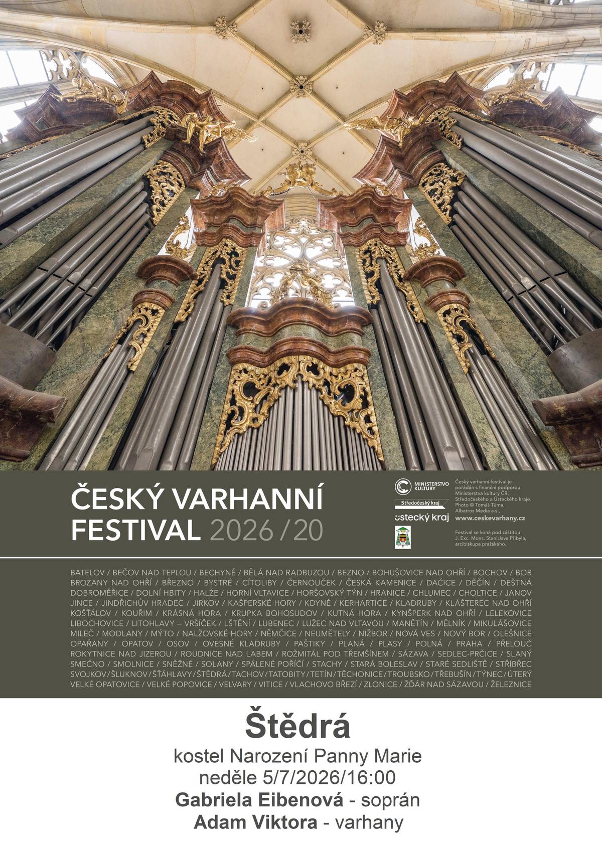 Neděle 5.7.2026 od 16,00 hod. varhanní festival kostel Narození Panny ve Štědré.