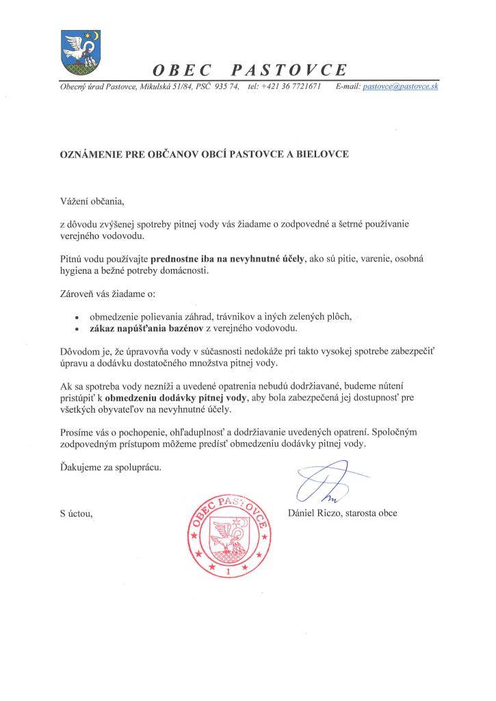 obmedzenie používania vodu