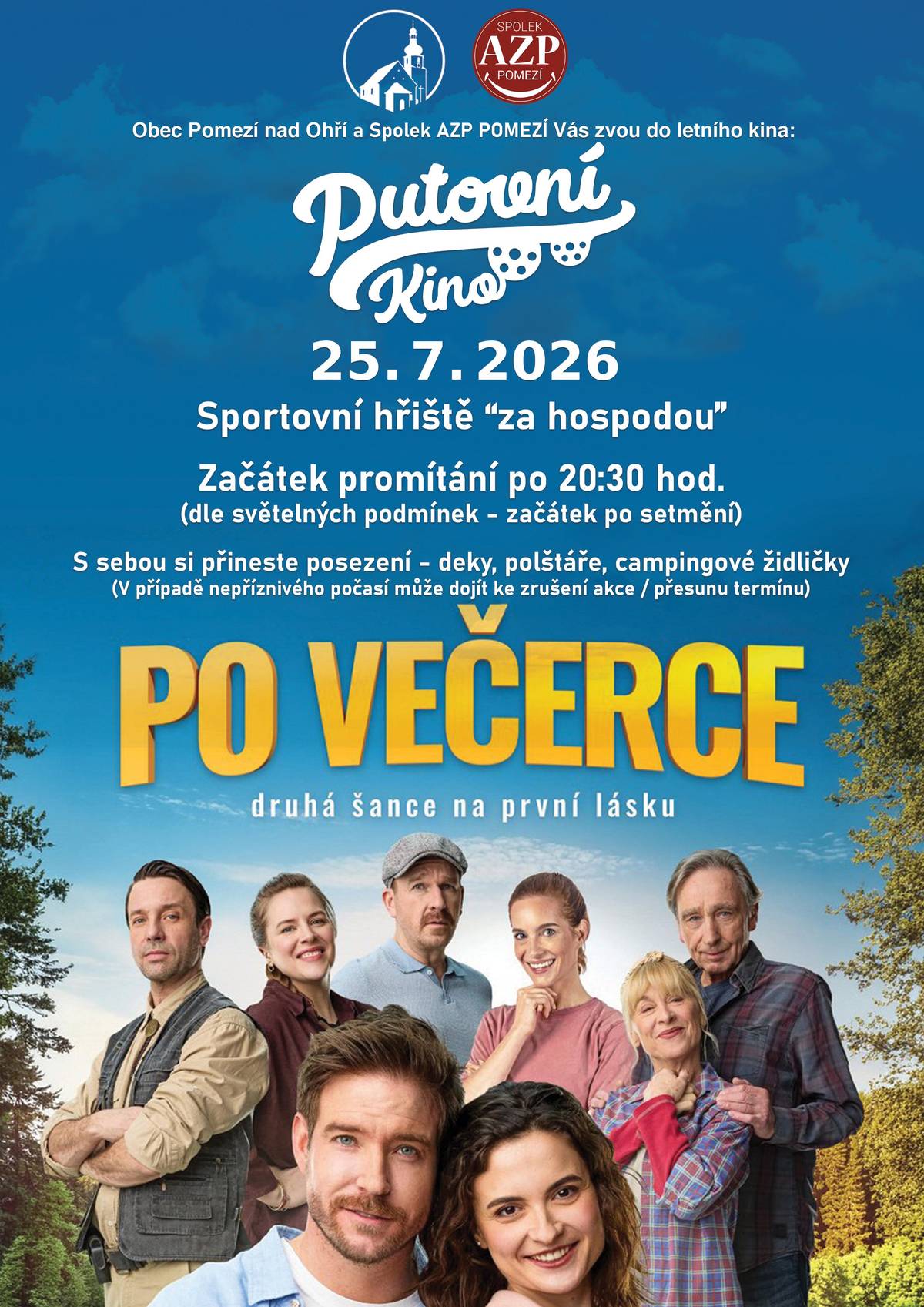 Putovní kino přijede do Pomezí nad Ohří s novým českým filmem "Po večerce". Těšíme se 25. 7. 2026