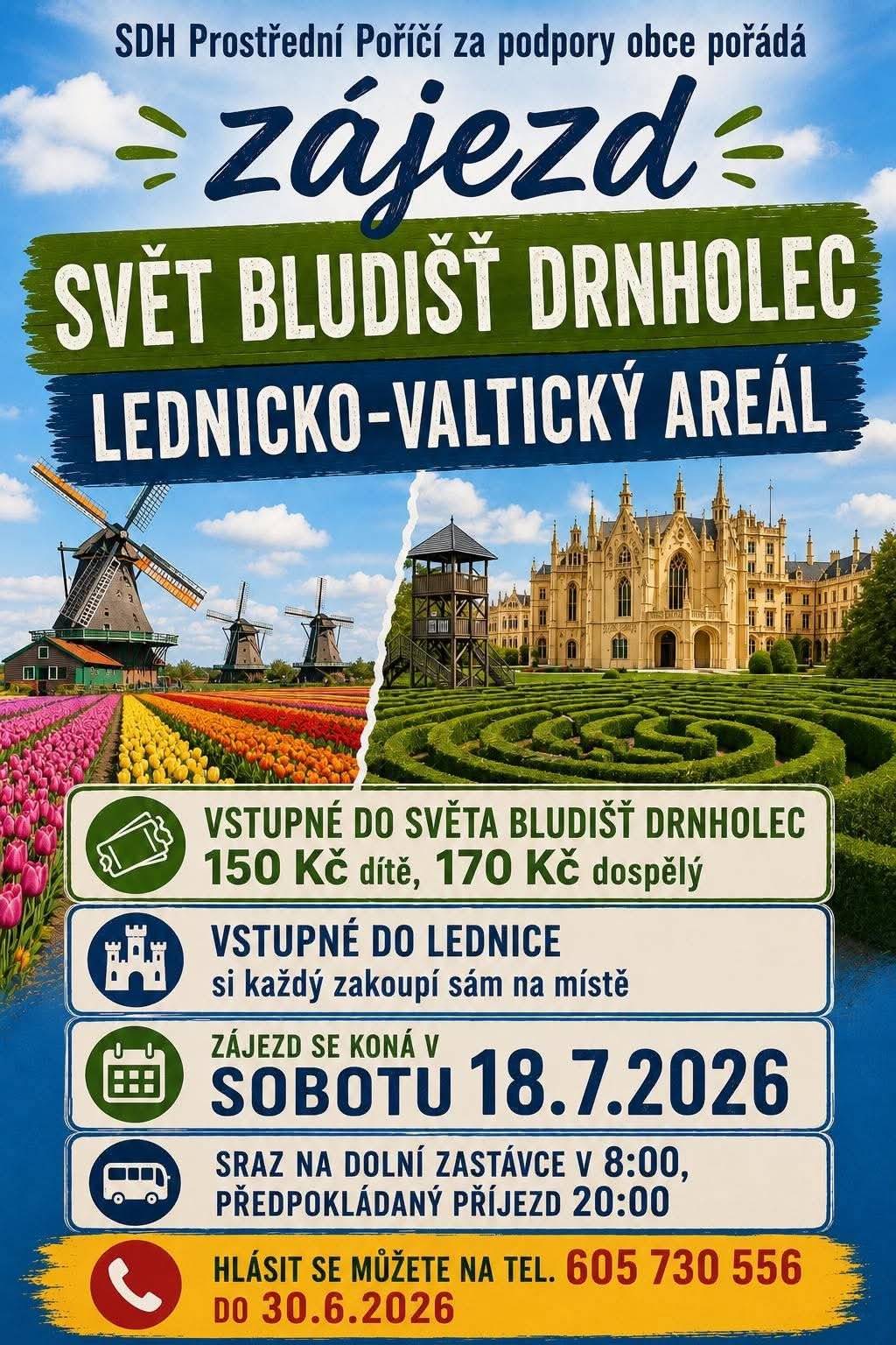 SDH Prostřední Poříčí pořádá zájezd do Světa bludišť v Drnholci a Lednicko-valtického areálu dne 18.7. Jsou volná poslední místa. Hlásit se můžete na tel. č. 605 730 556. Galerie B Letovice Vás zve na vernisáž výstavy Josefa Langera, která se uskuteční v pátek 3.7. v 17 hod. ve Fotoateliéru u Bednářů v Letovicích. Výstava potrvá až do 31.7. Vedoucí místní prodejny potravin oznamuje, že v pondělí 6.7. bude prodejna zavřena z důvodu státního svátku. Prodejna otevře až ve středu 8.7.