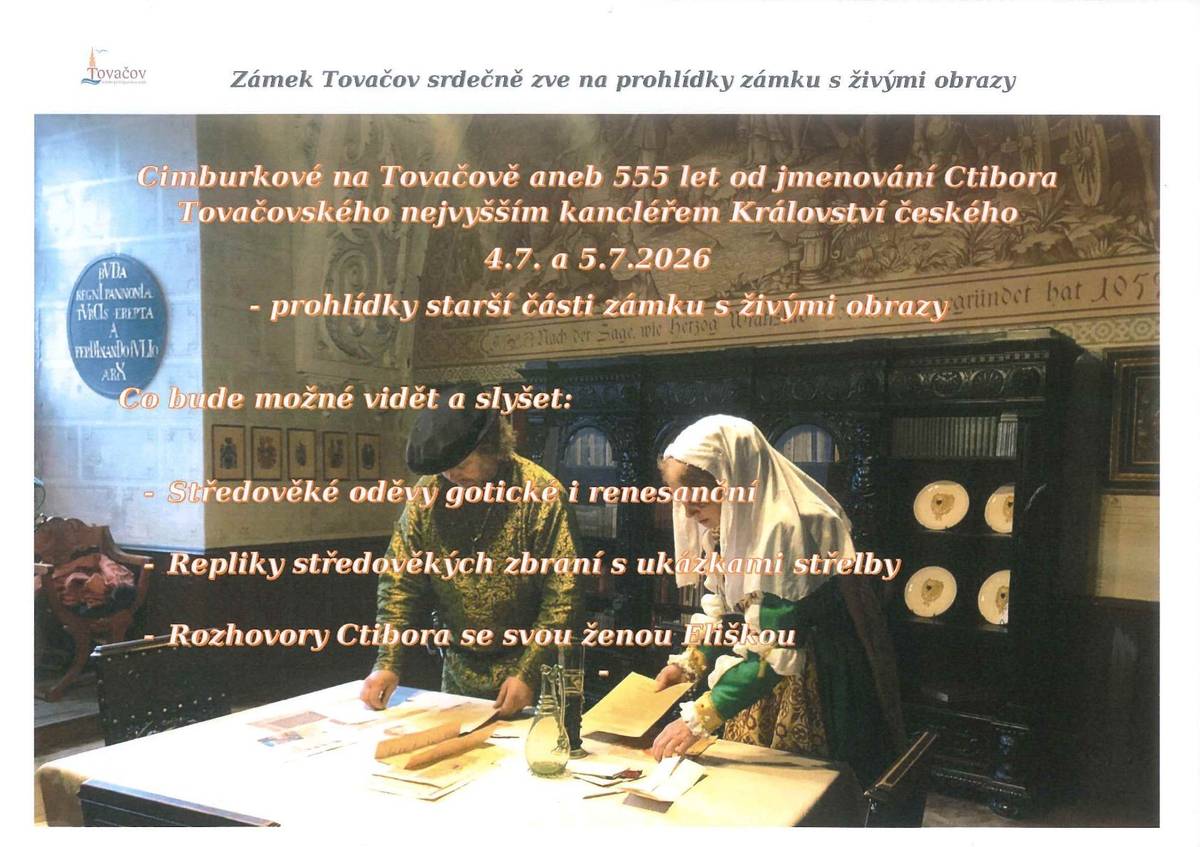 Zveme vás ve dnech 4. a 5. 7. na prohlídky zámku v Tovačově s živými obrazy.