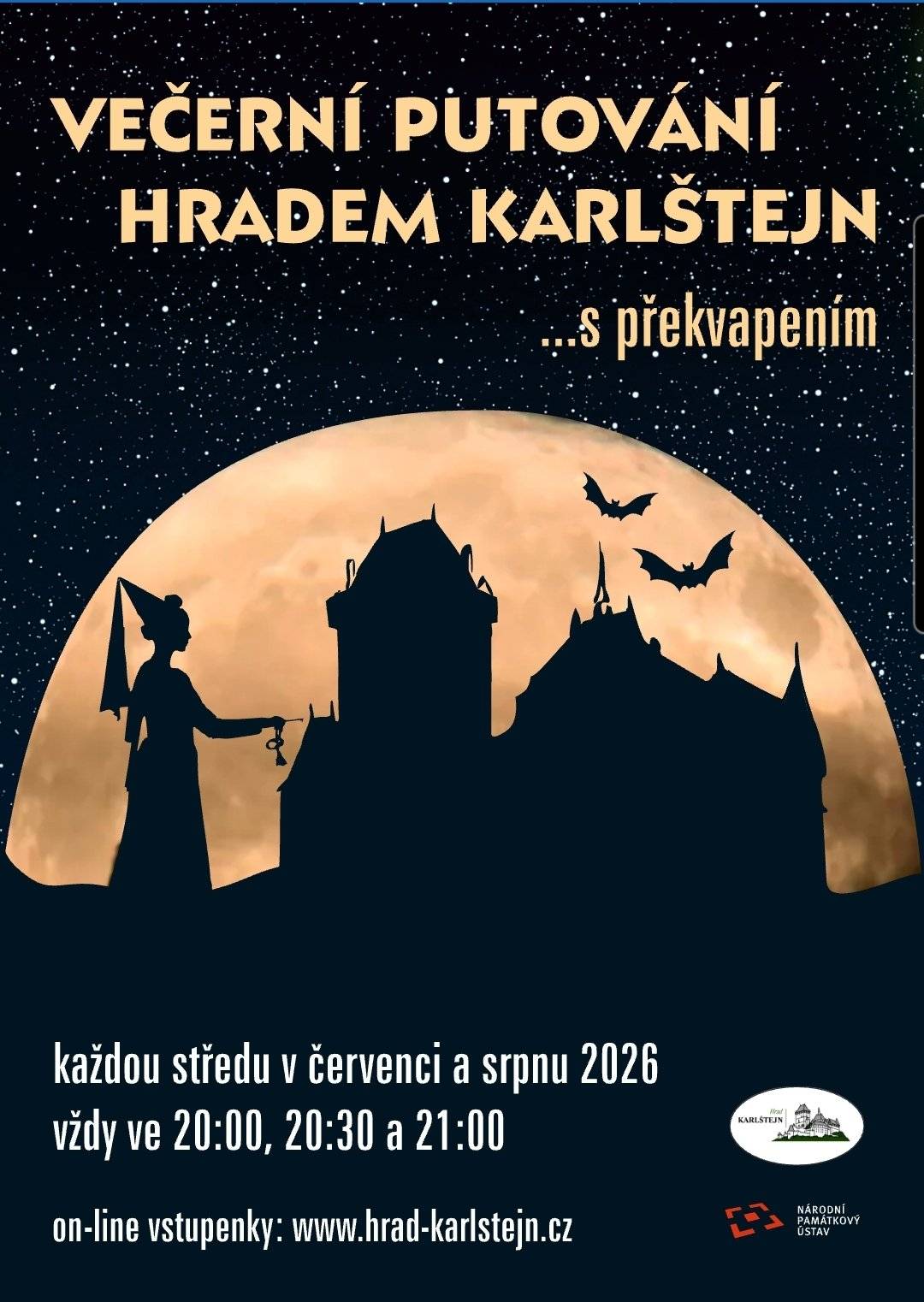 Přijďte večer na hrad. Prohlídky se konají každou středu od 20.00, 20.30 a 21.00 hodin.