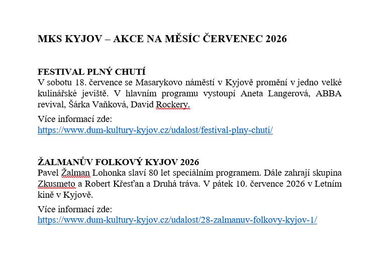 MĚSTSKÉ KULTURNÍ STŘEDISKO - AKCE NA MĚSÍC ČERVENEC 2026