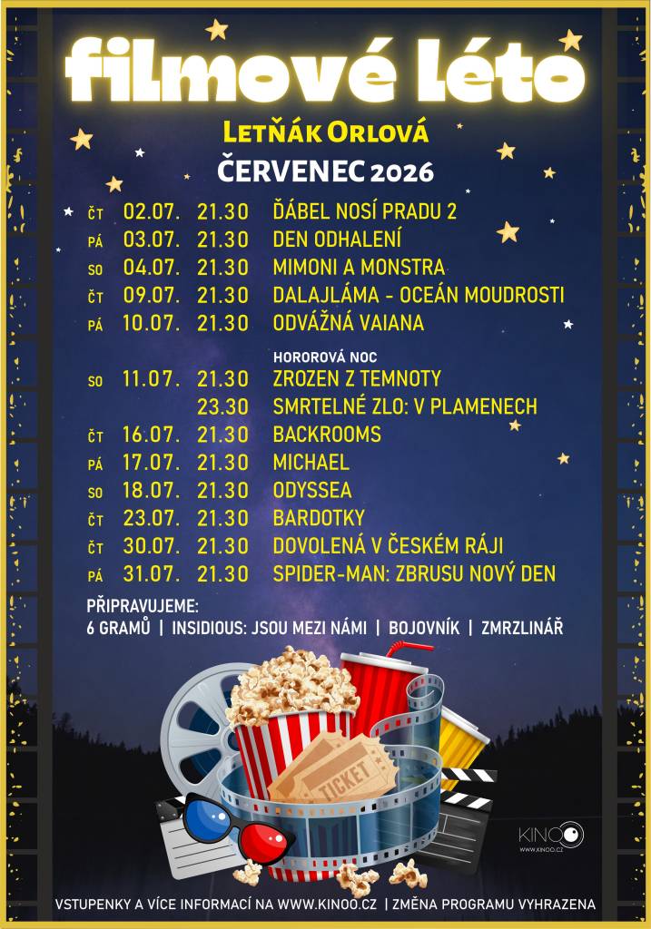 Filmové léto v Orlové přináší večery plné skvělých filmů. Čekají vás novinky, komedie, akční filmy i rodinné projekce. Dnes od 21:30 hodin uvidíte na plátně sci-fi film Den odhalení. Vezměte své blízké, deku a dobrou náladu, vstupenky seženete na webu www.kinoo.cz...