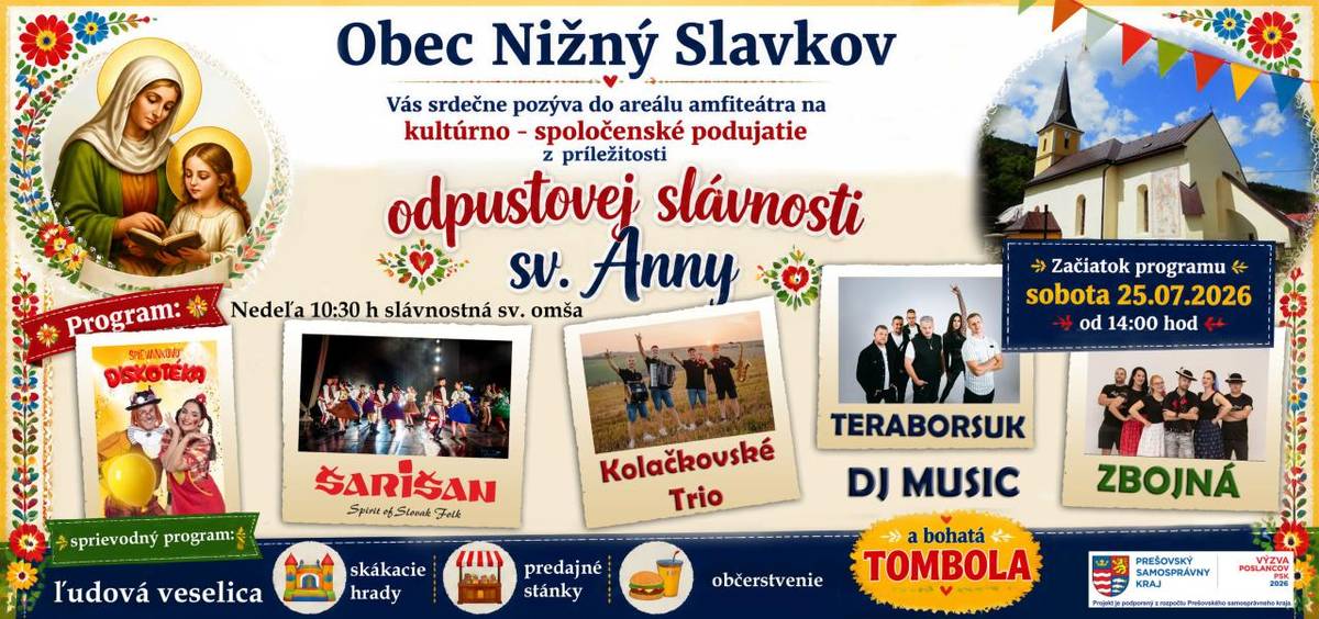 Obec Nižný Slavkov pozýva na kultúrne podujatie, ktoré sa uskutoční 25.júla 2026.