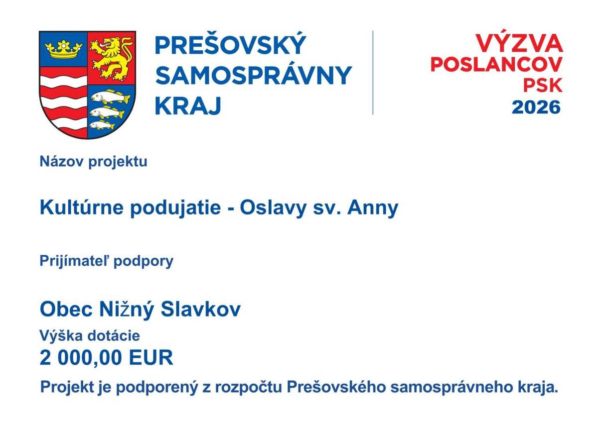 PSK podporil z rozpočtu kultúrne podujatie - slávnosti sv. Anny.