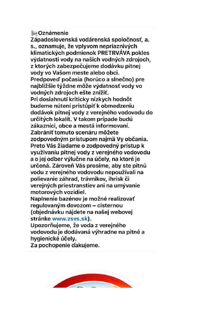 Šetrime pitnou vodou - oznámenie