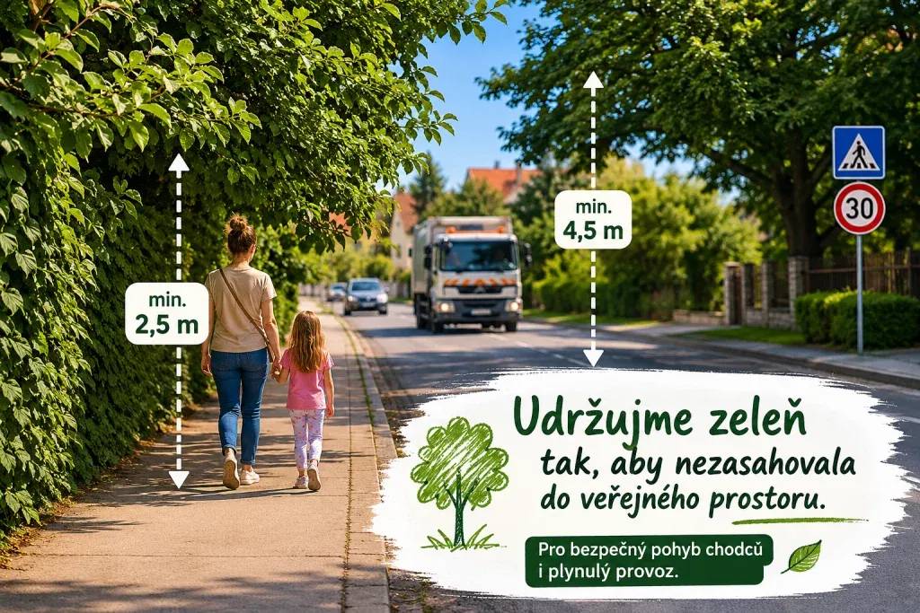 Obecní úřad žádá vlastníky pozemků přilehlých k pozemním komunikacím, aby provedli ořezání a odstranění přerostlé zeleně z jejich pozemků, která zasahuje do chodníků, komunikací, zhoršuje rozhledy v křižovatkách nebo zakrývá dopravní značení. Tato povinnost pro majitele přilehlých pozemků vyplývá z ustanovení § 7 odst. 2 zákona č. 114/1992 Sb., o ochraně přírody a krajiny, kde je výslovně uvedeno, že péče o dřeviny, zejména jejich ošetřování a udržování, je povinností vlastníků, přičemž podle ustanovení § 507 zákona č. 89/2012 Sb., občanský zákoník, je součástí pozemku rostlinstvo na něm vzešlé. Pokud zeleň zasahuje do průchozího či průjezdného prostoru nebo brání rozhledovým poměrům a nebude do 20. 7. 2026 odstraněna vlastníkem pozemku, bude ořez zajištěn správcem komunikace. Přerostlá zeleň může znepříjemňovat a někdy i ohrožovat pohyb chodců, kteří se musí větvím vyhýbat nebo kvůli nim vstupovat do vozovky. Současně může zhoršovat rozhled v křižovatkách a u přechodů, zakrývat dopravní značení či veřejné osvětlení a komplikovat průjezd větších vozidel, například popelářských vozů, vozidel záchranných složek nebo zimní údržbě. Zejména u chodníků je důležité zachovat průchozí profil tak, aby se chodci nemuseli pod větvemi sklánět nebo kvůli nim vstupovat do vozovky. Minimální podchodná výška by měla být 2,5 metru v celé šířce chodníku. Nad vozovkami je pak nutné zajistit volný prostor alespoň 4,5 metru. Všem děkuji za vstřícnost, pochopení a spolupráci. Jana Šťastná