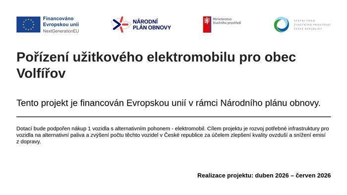 Pořízení užitkového elektromobilu pro obec Volfířov