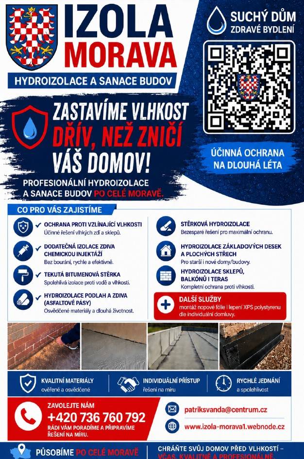 Jedná se o nabídku služeb malé rodinné firmy IZOLA MORAVA, jako jsou Hydroizolace a sanace budov.