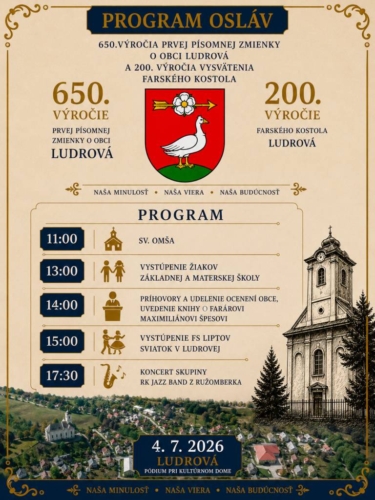 Program osláv 650. výročia obce Ludrová