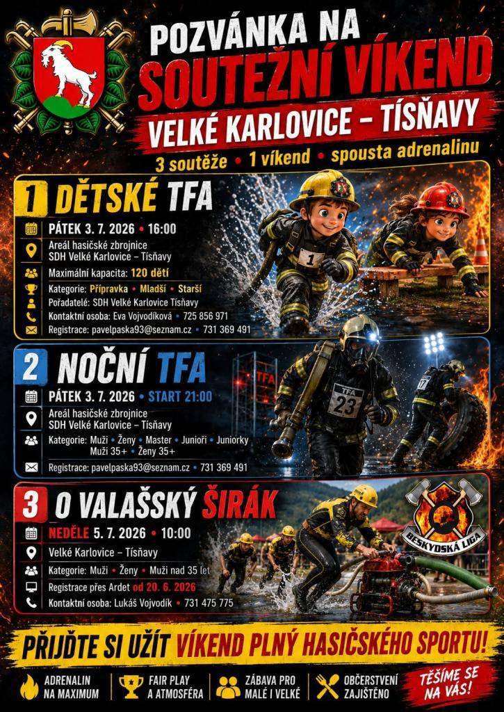 - Možnost zapůjčení vysoušečů  - Prodej ovoce a zeleniny  - Hasičské soutěže TFA   - Hrnčířský den  - Zahájení výstavy Rodinná paleta v Karlovském muzeu  - Letní kino Někdo to rád v Plzni  - Grilování markel ve Valašském šenku na Soláni