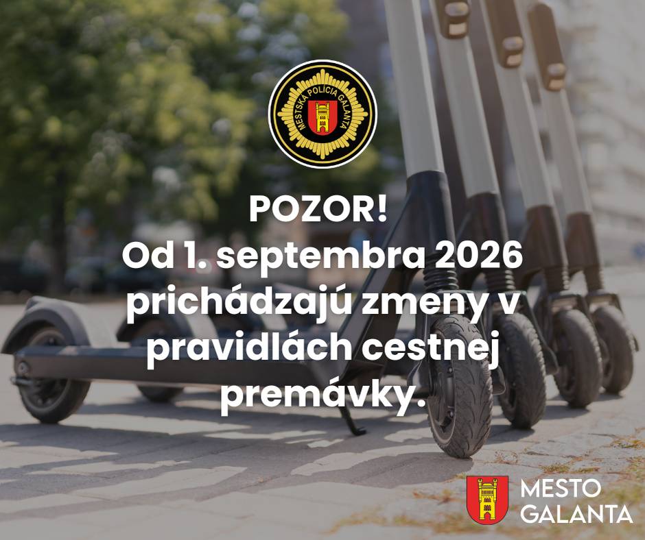 Mestská polícia Galanta upozorňuje chodcov aj používateľov elektrických kolobežiek na nové pravidlá, ktoré majú prispieť k zvýšeniu bezpečnosti na cestách.