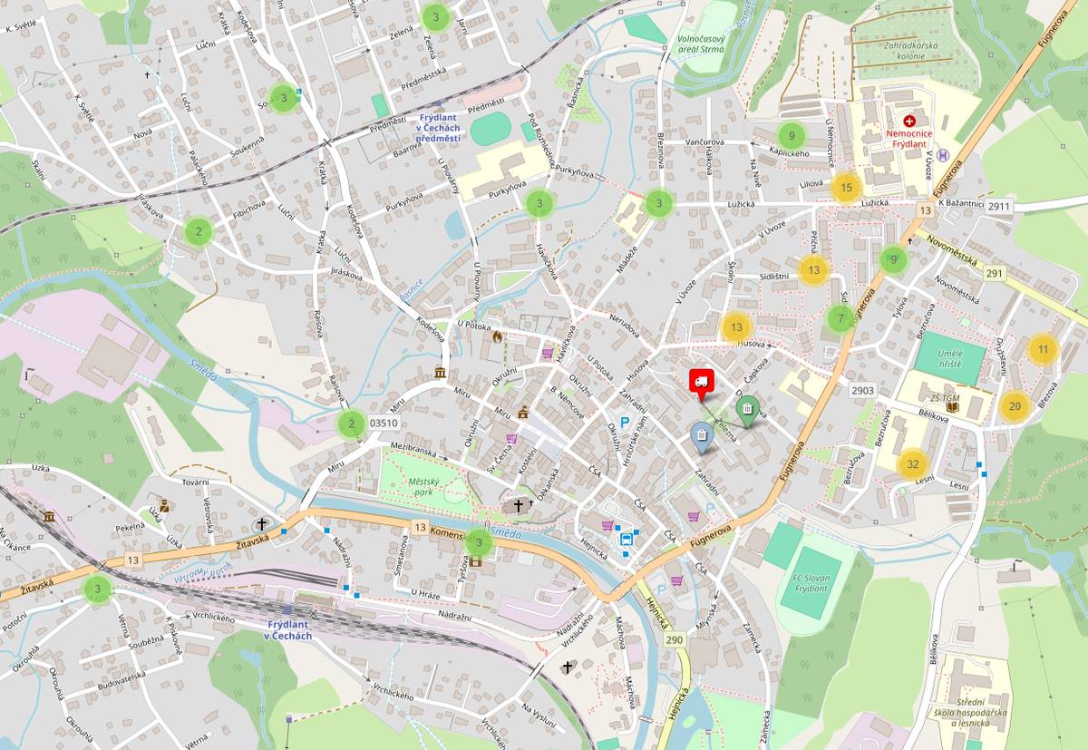K dispozici je interaktivní mapa stanovišť na separovaný odpad. Díky ní snadno zjistíte, kde se nachází sběrná hnízda ve Frýdlantu. 📍 Mapu najdete zde: FCC portal | Mapa
