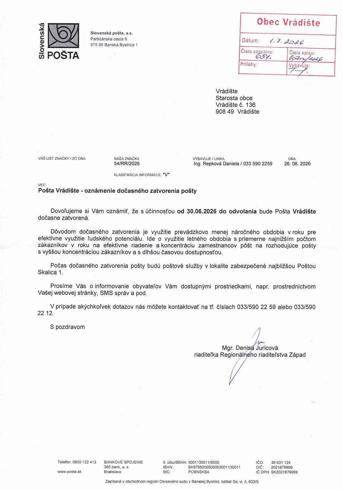 Dobrý deň,  uverejńujeme oficiálne stanovisko Slovenskej pošty