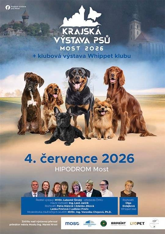 Most se v sobotu 4. července 2026 promění v centrum české kynologie. Na místním hipodromu se uskuteční Krajská výstava psů Most 2026, kterou pořádá Kynologický spolek Dycky Most. Posuzování začne v 10:00 a následuje celodenní program plný soutěží, předvádění a finálových klání. Vstupné je zdarma. Více informací zde.