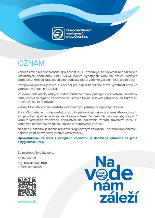 o pretrvávaní poklesu výdatnosti vody na vodných zdrojoch