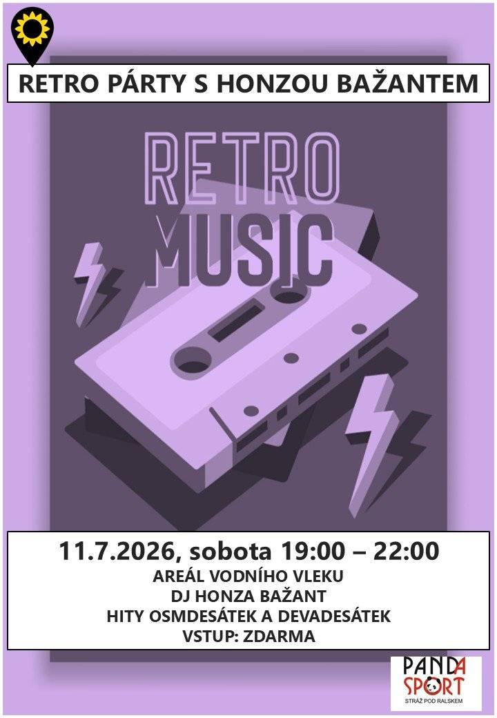 V sobotu 11. července od 19.00 do 22.00 se v areálu Vodního vleku uskuteční Retro párty s DJ Honzou Bažantem. Těšit se můžete na největší hity osmdesátých a devadesátých let. 📍 Areál Vodního vleku 🎟 Vstup zdarma Přijďte si užít letní večer s dobrou hudbou.