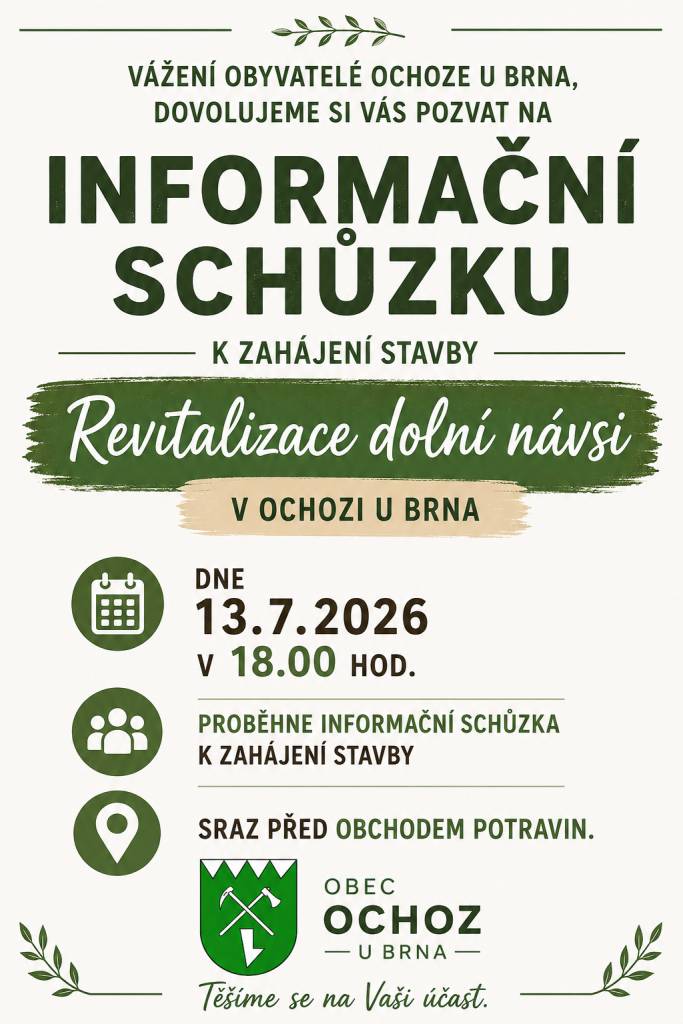 Informační schůzka k zahájení stavby "Revitalizace dolní návsi" v Ochozi u Brna